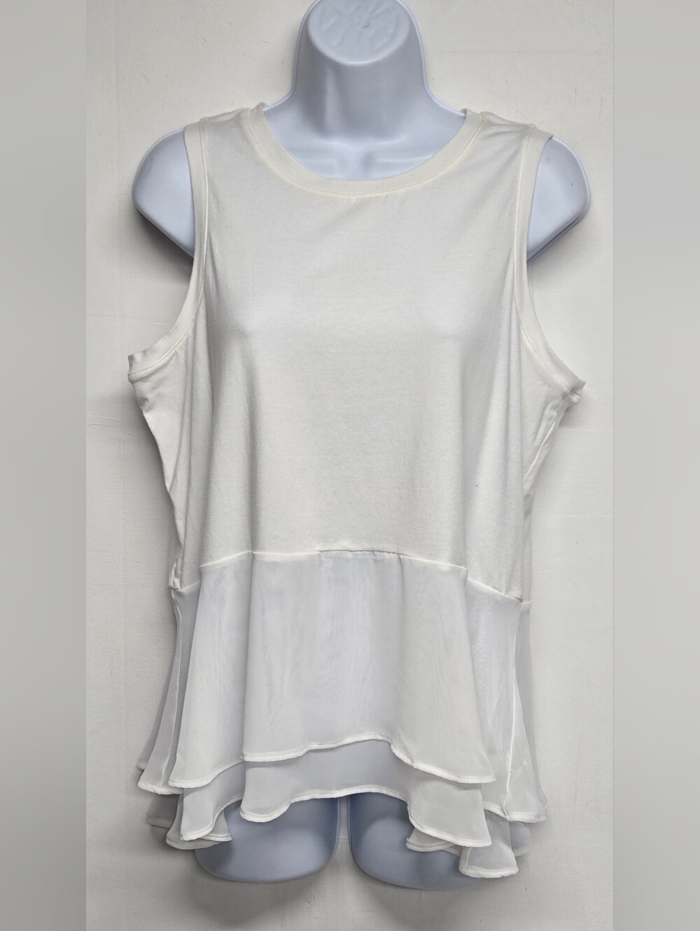 Simply Vera Vera Wang L White Sleeveless Top Sheer Tiered Bottom